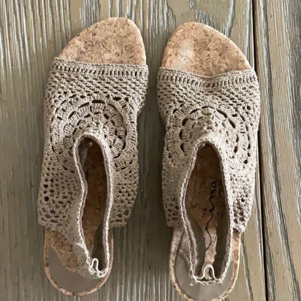 Tan Crochet Sandals with Intricate Lace Pattern
